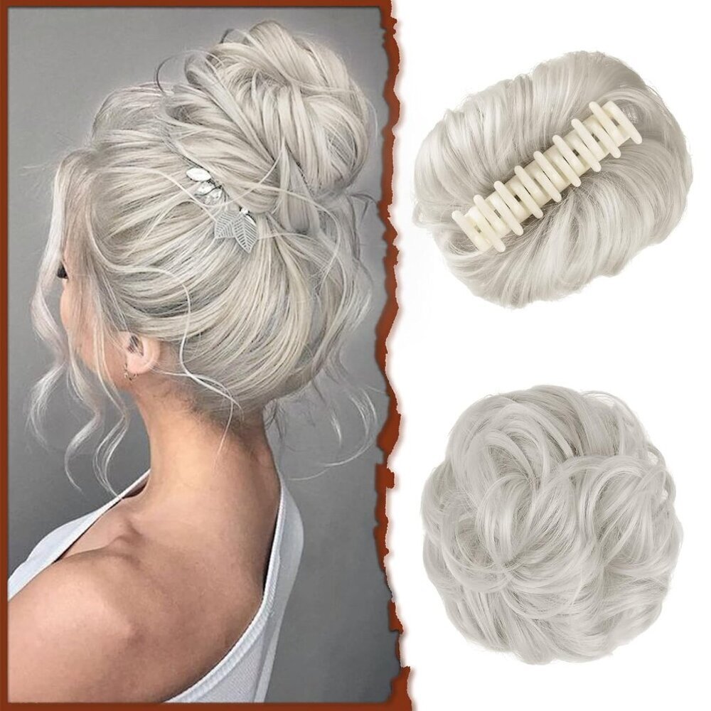 Synthetic Claw Clip Messy Bun Hair Piece Wavy Curly Updo for Women